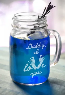 16 Oz Daddy I Love You Footprints Heart Father s Day Gift Idea Engraved Mason Mug Personalized Drinking Glass Daddy  from Kids Son Daughter