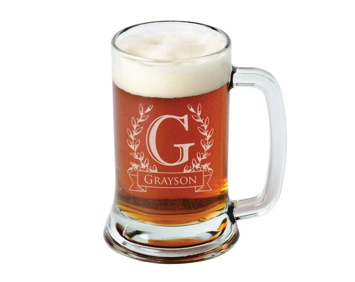 16 Oz Monogram Gift for Dad Fathers Day Beer Mug Engraved Father's Personalized Stein Etched Gift for Father Grandpa