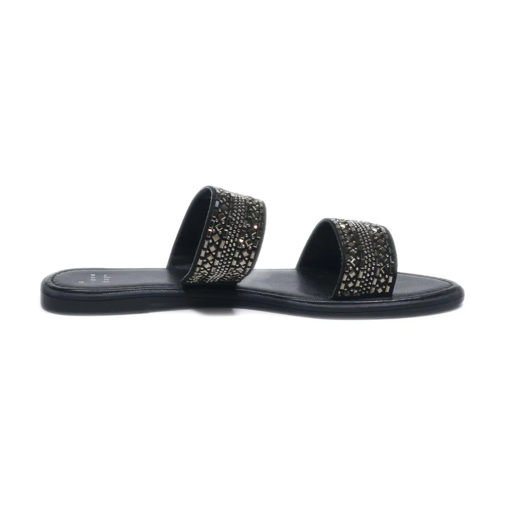 A New Day Flat Sandals Leather Black Colour For Women