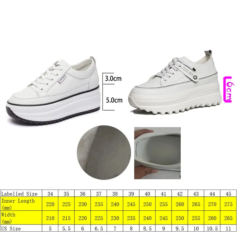 Amozae  Genuine Leather 8Cm Dad Shoes Chunky Sneakers Platform Heel Wedge Women Winter Shoes Vulcanized Sneakers Tenis De Mujer