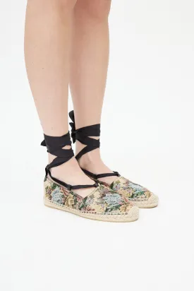 Beige & Multicolour Woven Floral Espadrille