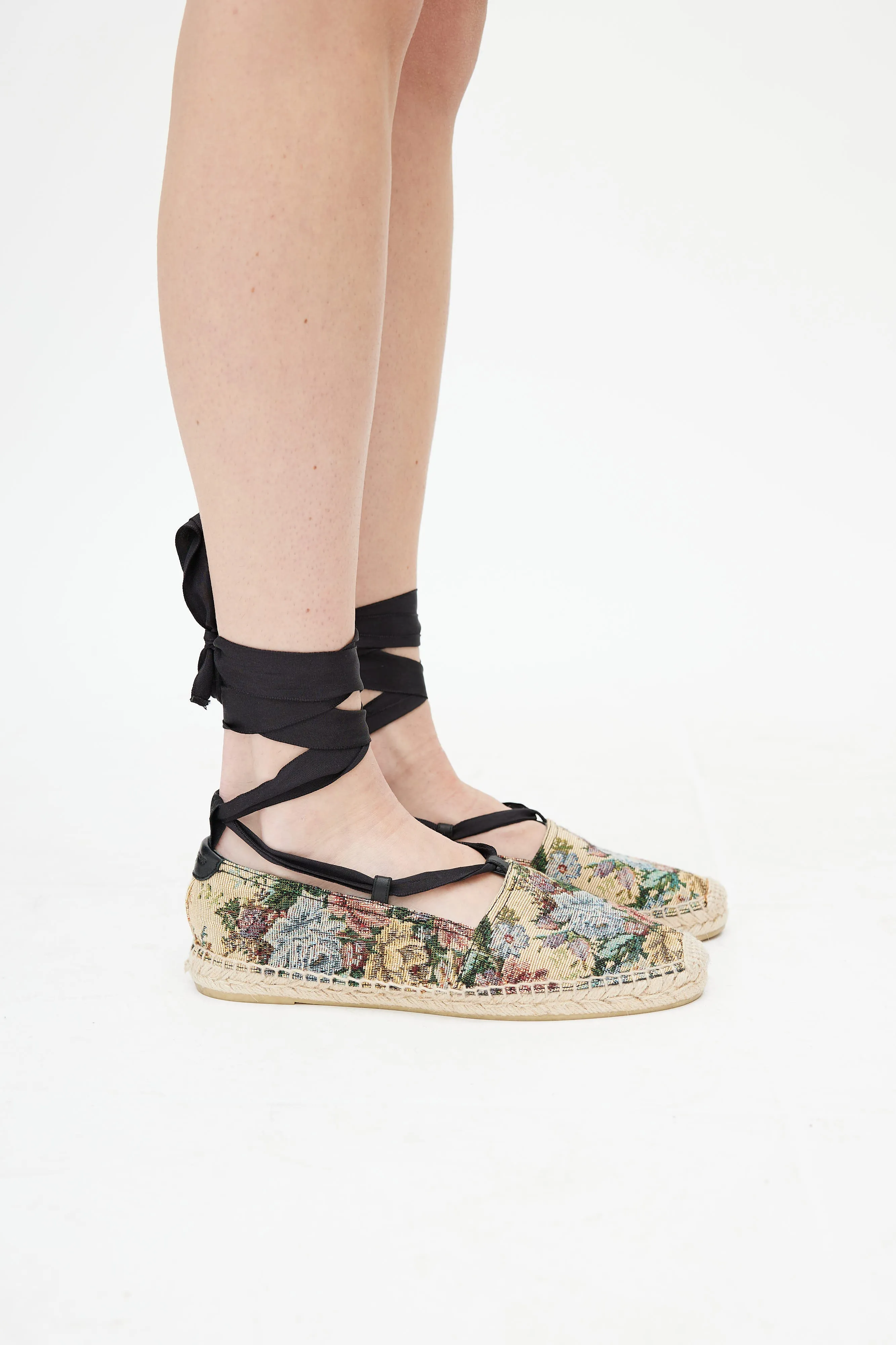 Beige & Multicolour Woven Floral Espadrille