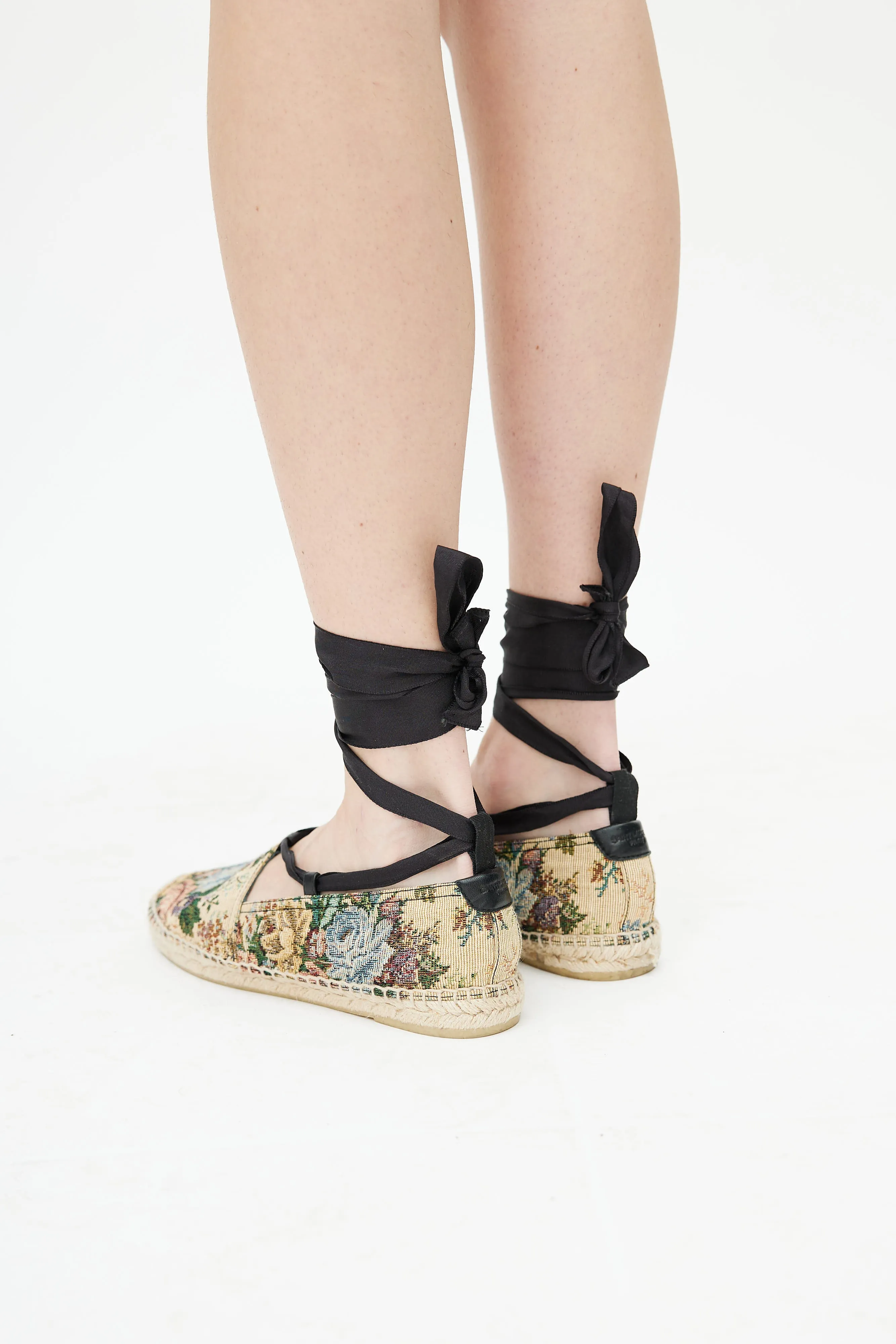 Beige & Multicolour Woven Floral Espadrille