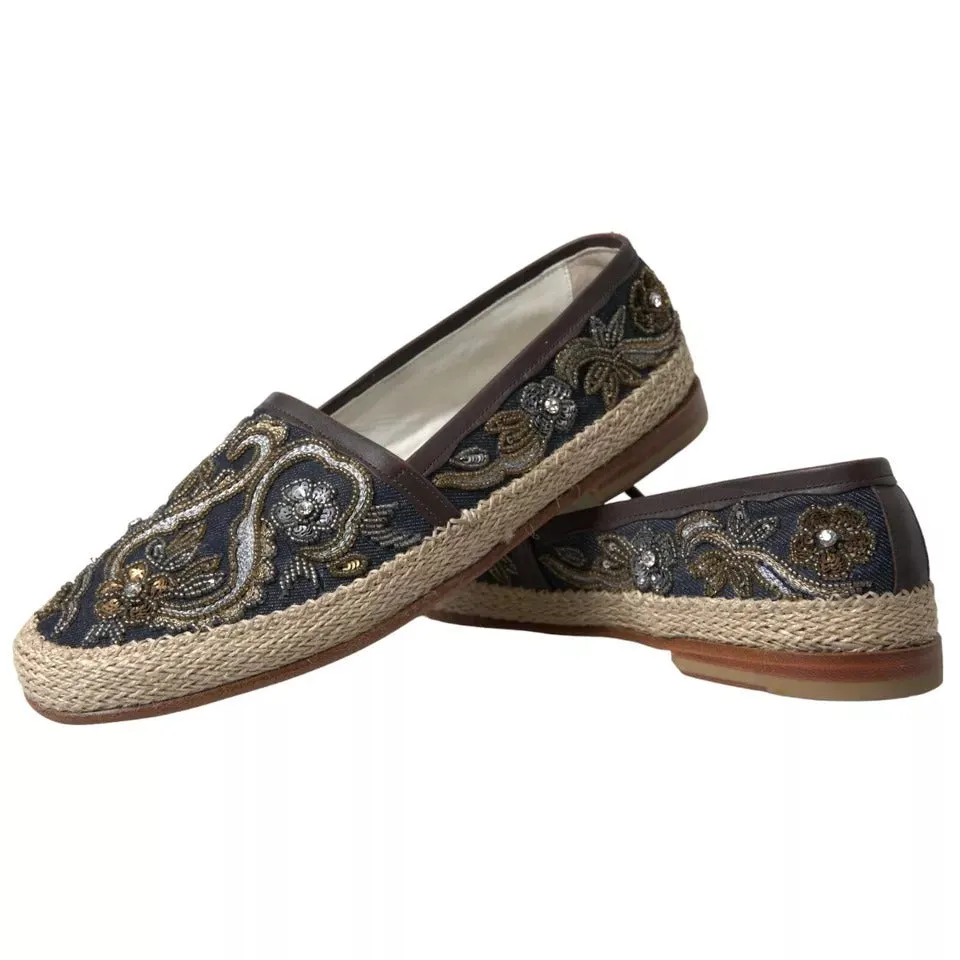 Blue Embroidered Denim Men Espadrilles Shoes