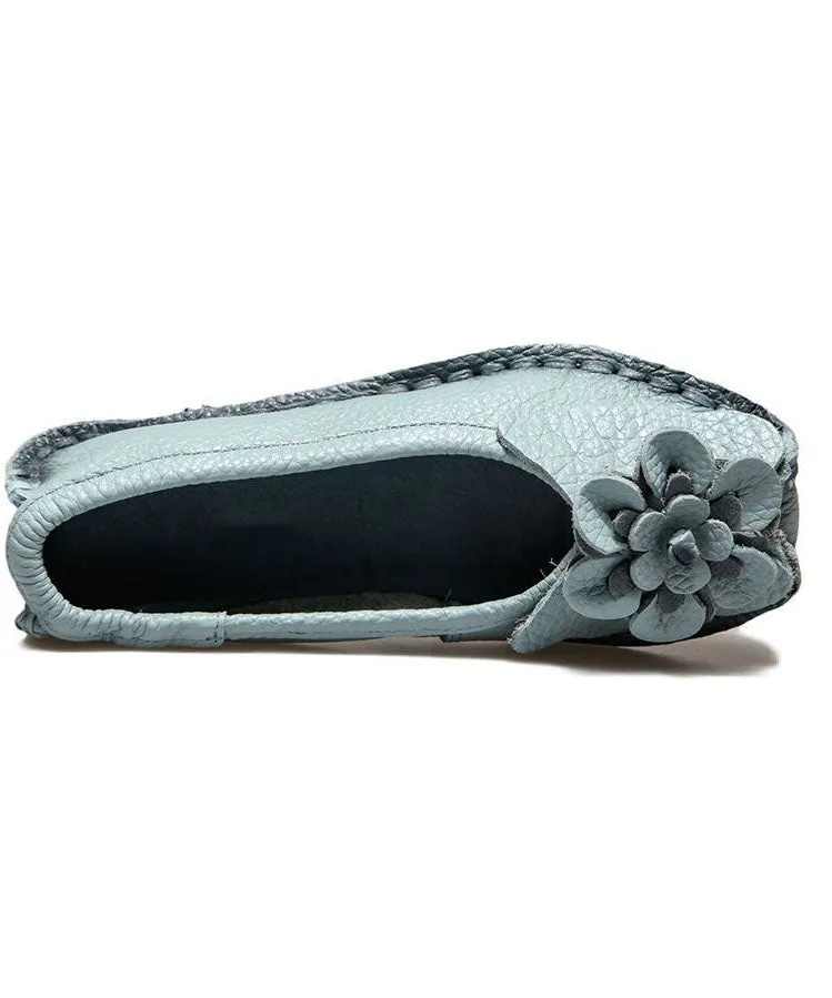 Blue Penny Loafers Cowhide Leather DIY Floral Penny Loafers