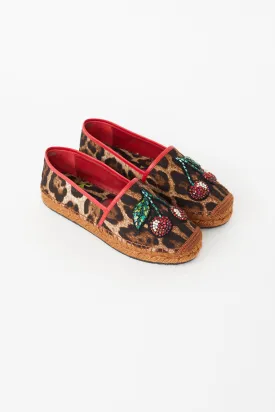 Brown Print & Cherry Sequin Espadrille