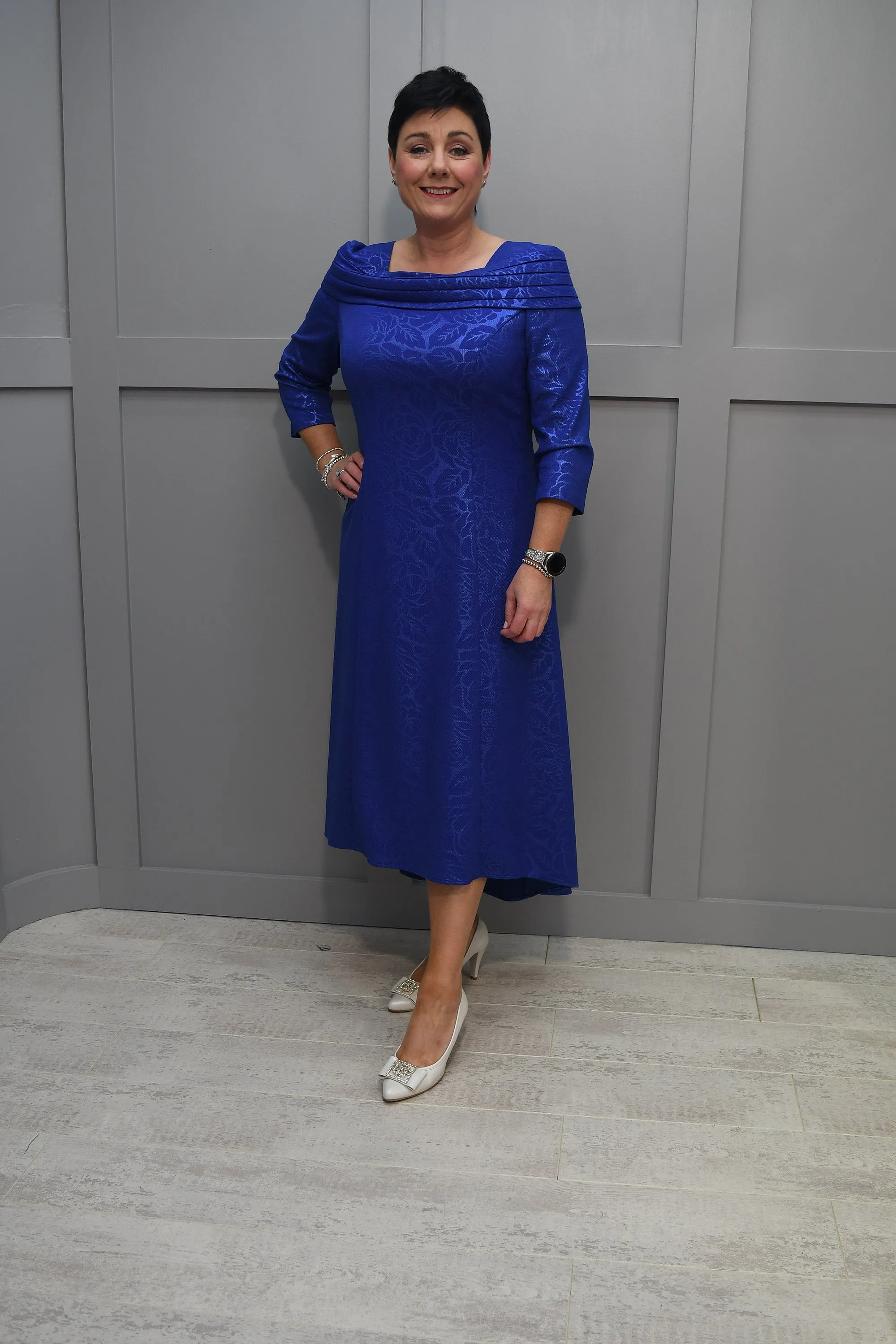 Cassandra Royal Blue Dress Enhanced With Rose Pattern - Sinels 120 A