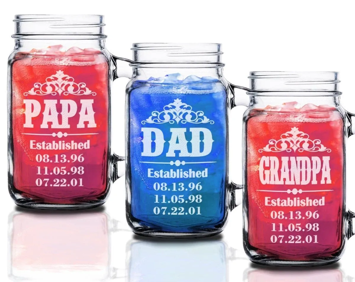 Dad Daddy 16oz Mason Jar Personalized from Kids for Papa Godfather Husband Birthday Gift for Him Fathers Day Christmas Grandpa Gifts New Dad