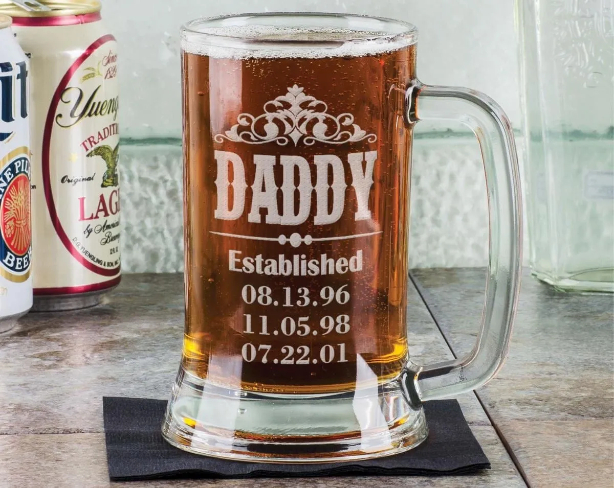 Dad Gift Daddy New Dad Beer Mug 16 Oz  Engraved Beer Glass Father's Day Gift Idea Etched from daughter son and wife for Fathers Day