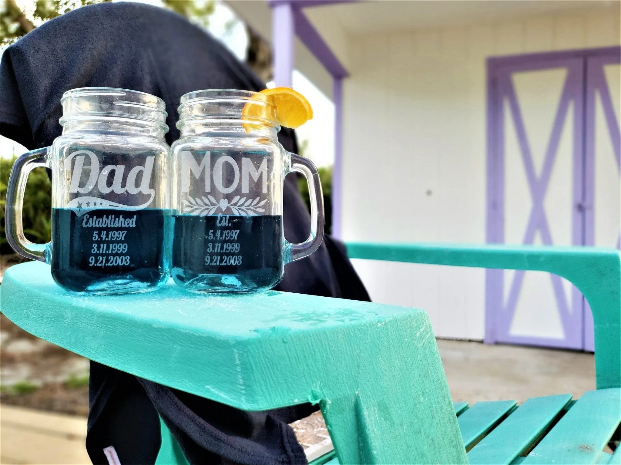 Dad Mom Combo Set of 2 Custom Mason Jar with Established Date Daddy Papa Gifts Mommy Mama Parents Mugs Mothers Day Fathers Day Present Idea