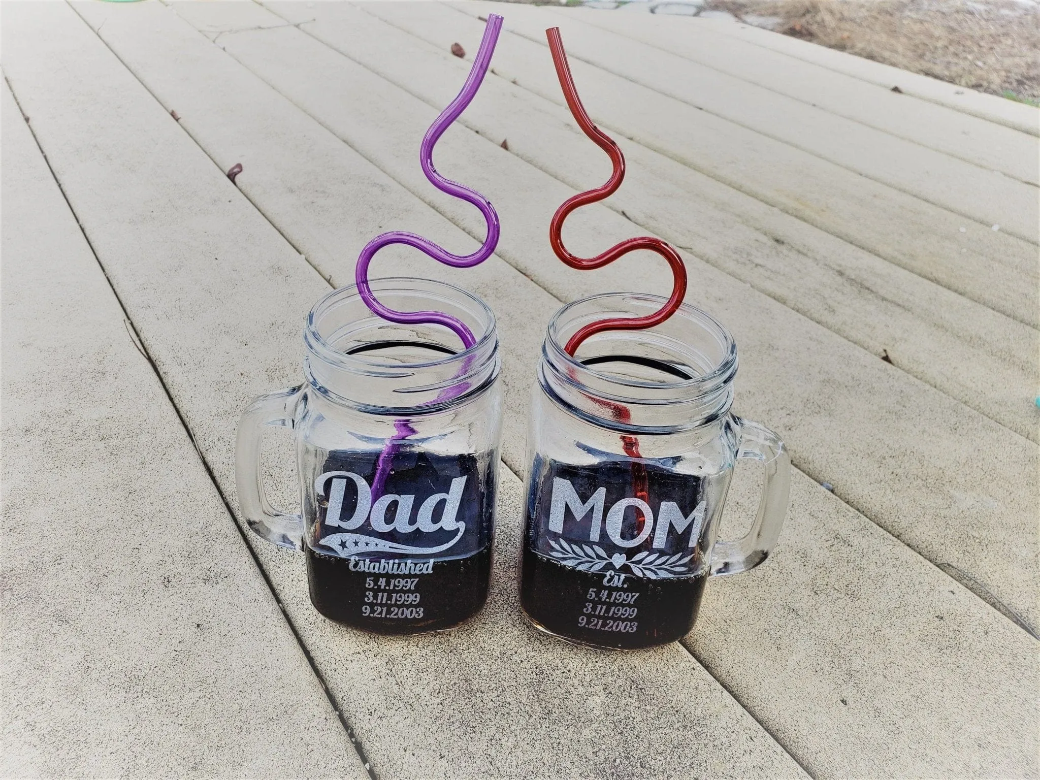 Dad Mom Combo Set of 2 Custom Mason Jar with Established Date Daddy Papa Gifts Mommy Mama Parents Mugs Mothers Day Fathers Day Present Idea