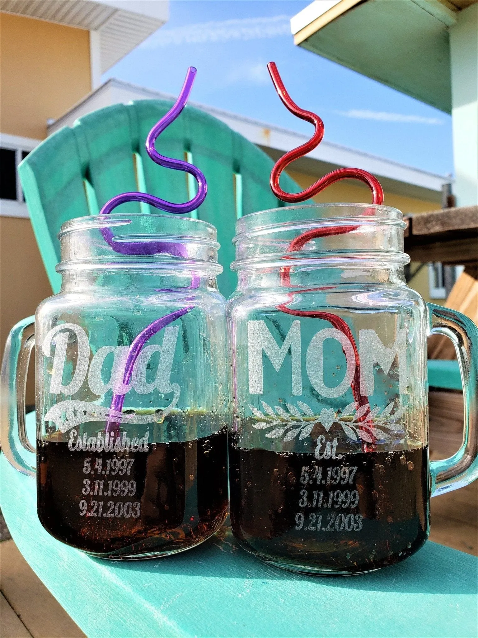 Dad Mom Combo Set of 2 Custom Mason Jar with Established Date Daddy Papa Gifts Mommy Mama Parents Mugs Mothers Day Fathers Day Present Idea