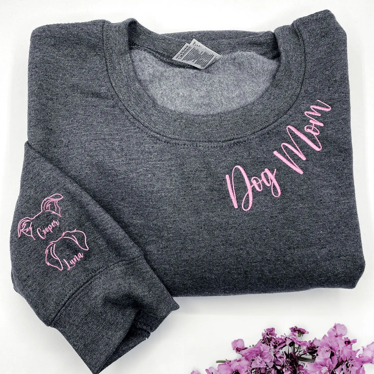 Dog Mom Sweatshirt, Hoodie Embroidered with Dog Ear, Name, Unique Gift for Dog Mom