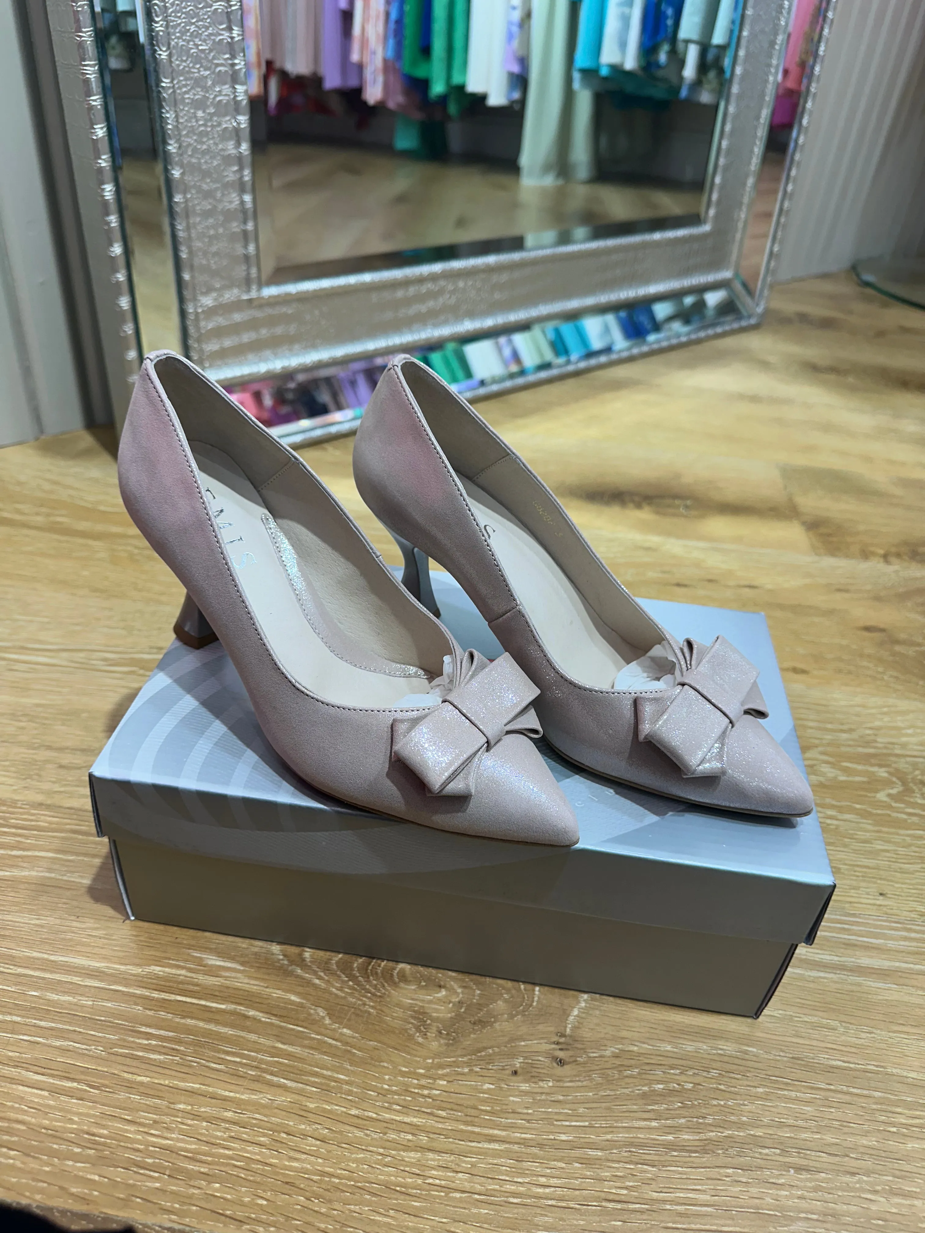 Emis Pink Shimmer Bow Low Court Shoe