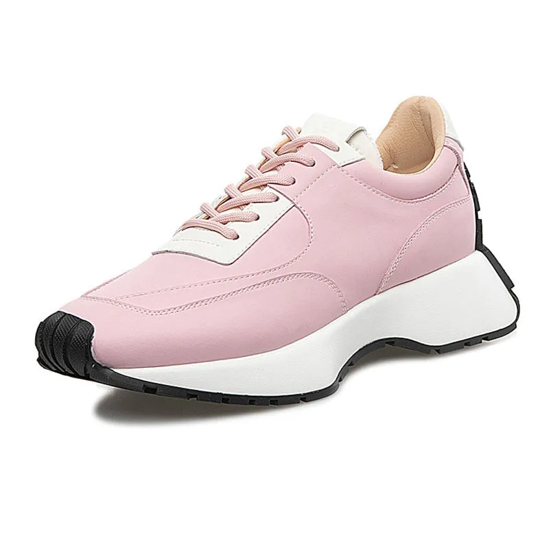 Genuine Leather 5cm Platform Shoes Chunky Sneakers Dad Shoes for Female Spring Breathable Comfy Sneake BC3148