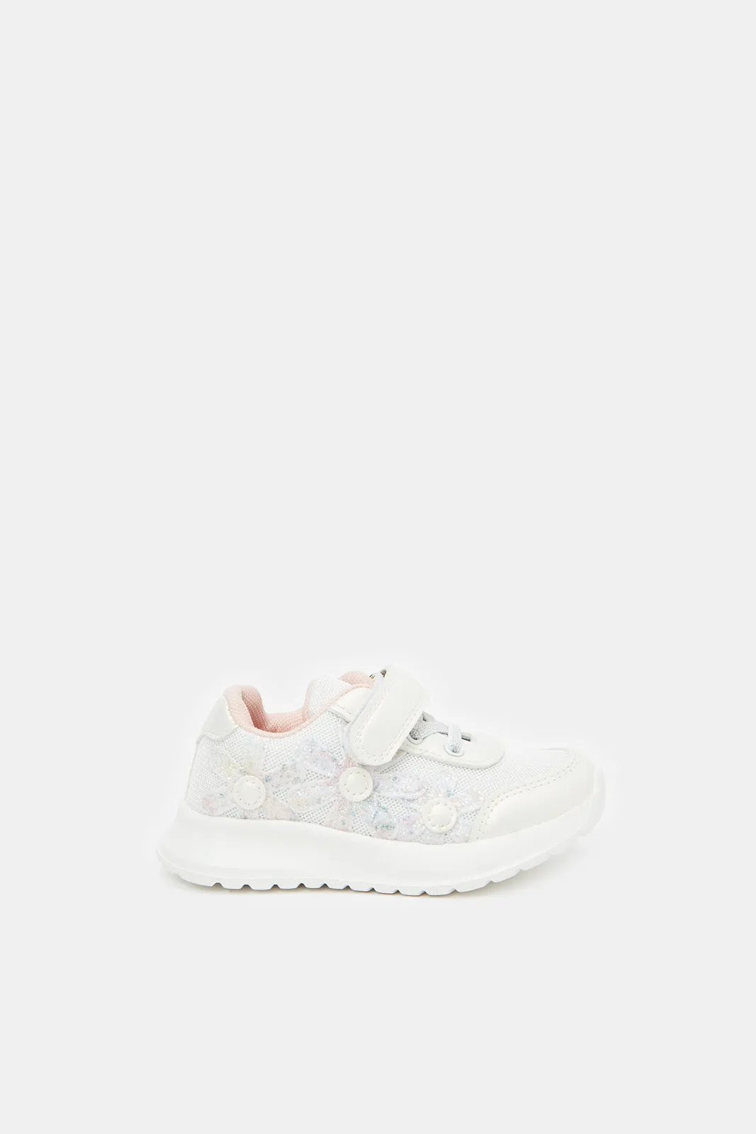 Girls Silver Floral Trim Sneaker