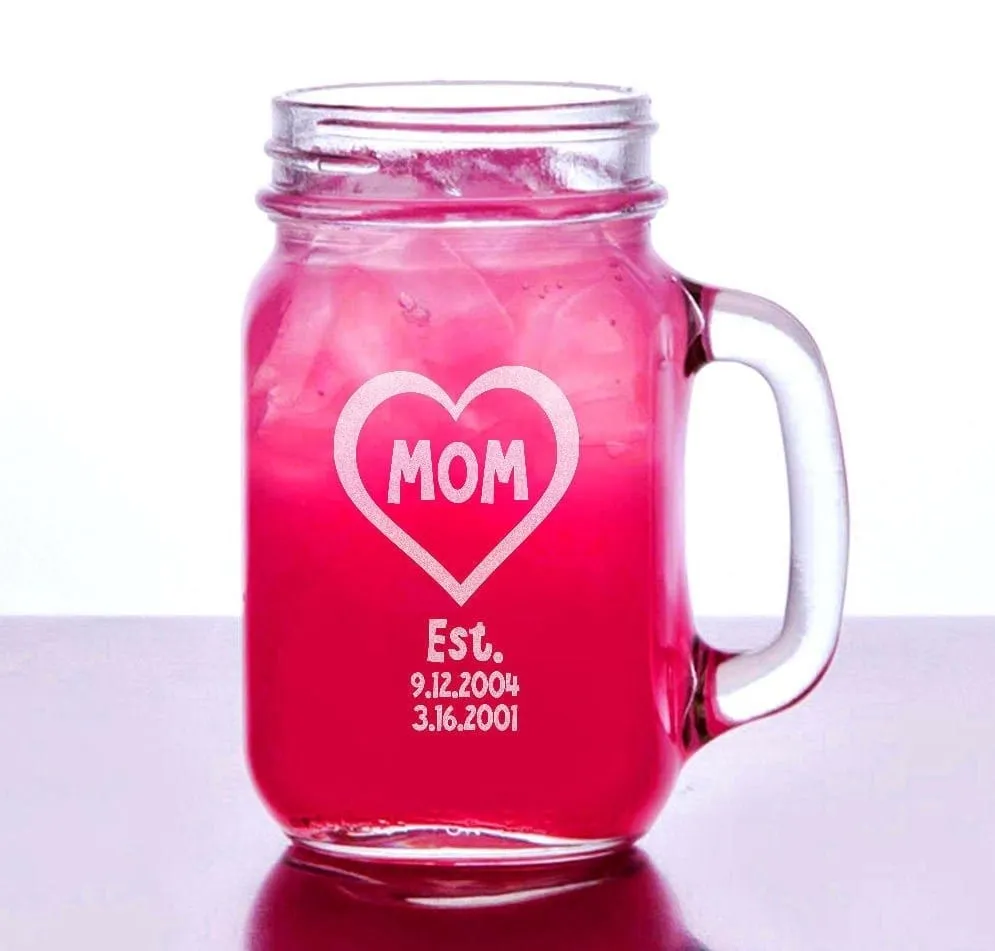 Heart Mom Dad Gift Idea Personalized Mason Jars Engraved Christmas Gift for Mother Father Uncle Aunt Grandpa Grandma Mug Christmas Glasses