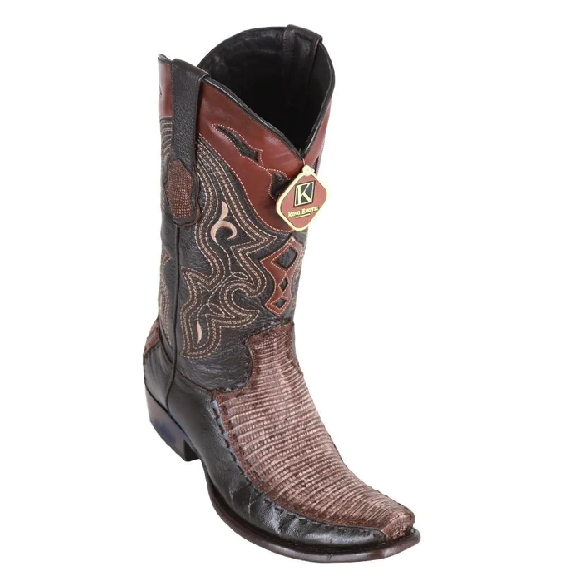 King Exotic Boots #479F0735 Men's | Men's Teju Y Deer Boots Handcrafted Color Sanded Brown