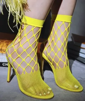 Lime Womens Fishnet Stiletto High Heel Sandals