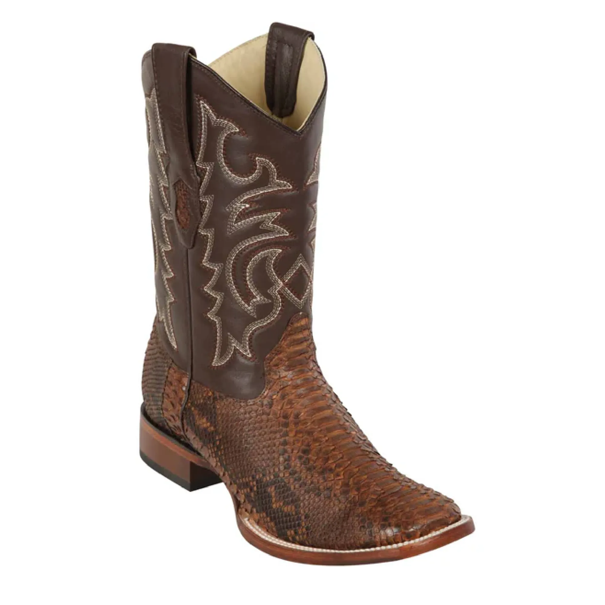 Los Altos Boots Mens #8225766 Wide Square Toe | Genuine Python Boots | Color Porto Brown