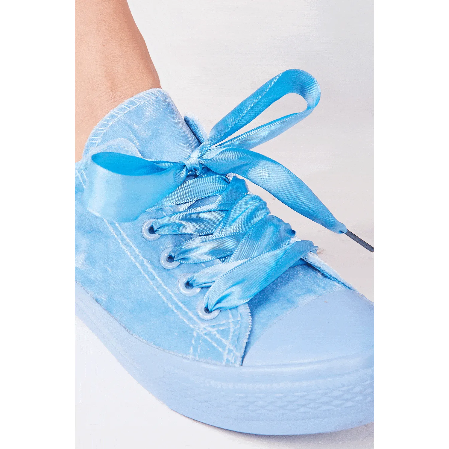 Malika Velour Ribbon Lace-Up Trainers