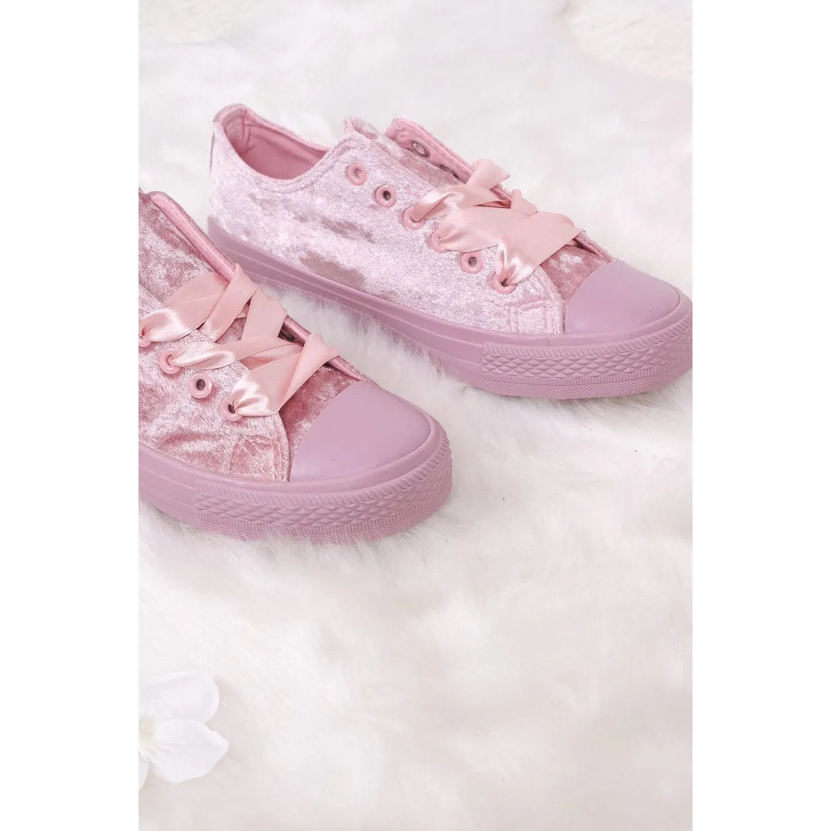 Malika Velour Ribbon Lace-Up Trainers