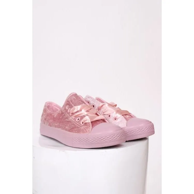 Malika Velour Ribbon Lace-Up Trainers