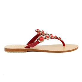 Mystique 4998 Jeweled Flat Sandals - Red - Womens