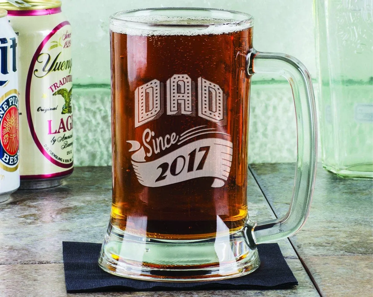 New Dad Gift Daddy Since 2020 Beer Mug 16 Oz  Engraved Beer Glass Father's Day Gift Idea Etched from daughter son and wife for Fathers Day