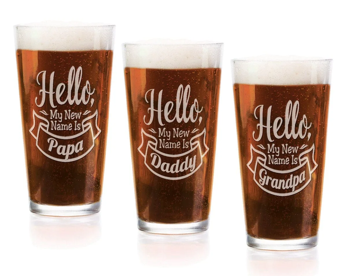 New Dad Grandpa Announcement ONE 16 Oz Pub Glass Personalized Papa, Uncle, Daddy to Be Gift First Birthday Christmas Dad Gift from Baby Wife