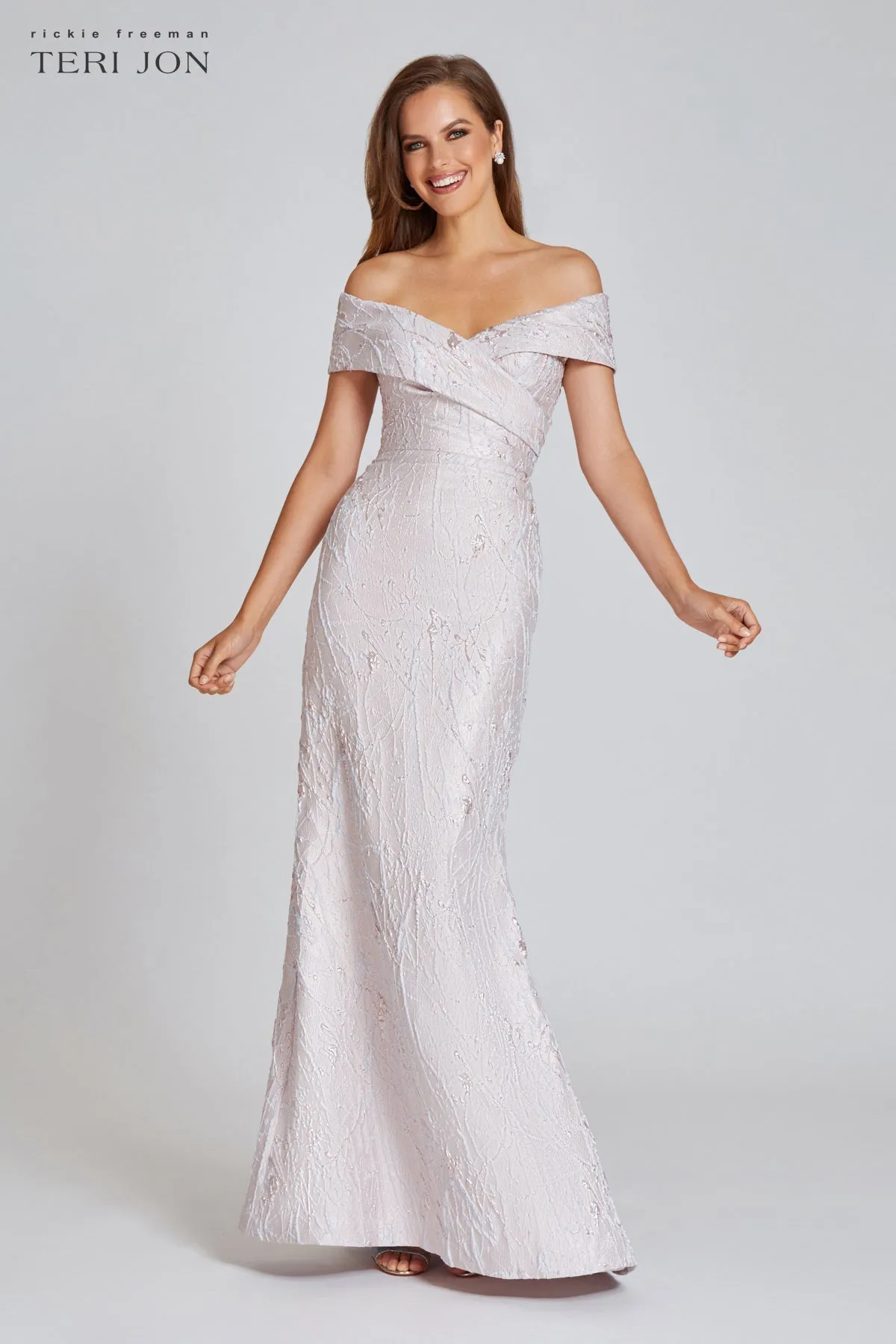 Off The Shoulder Splash Pattern Jacquard Gown