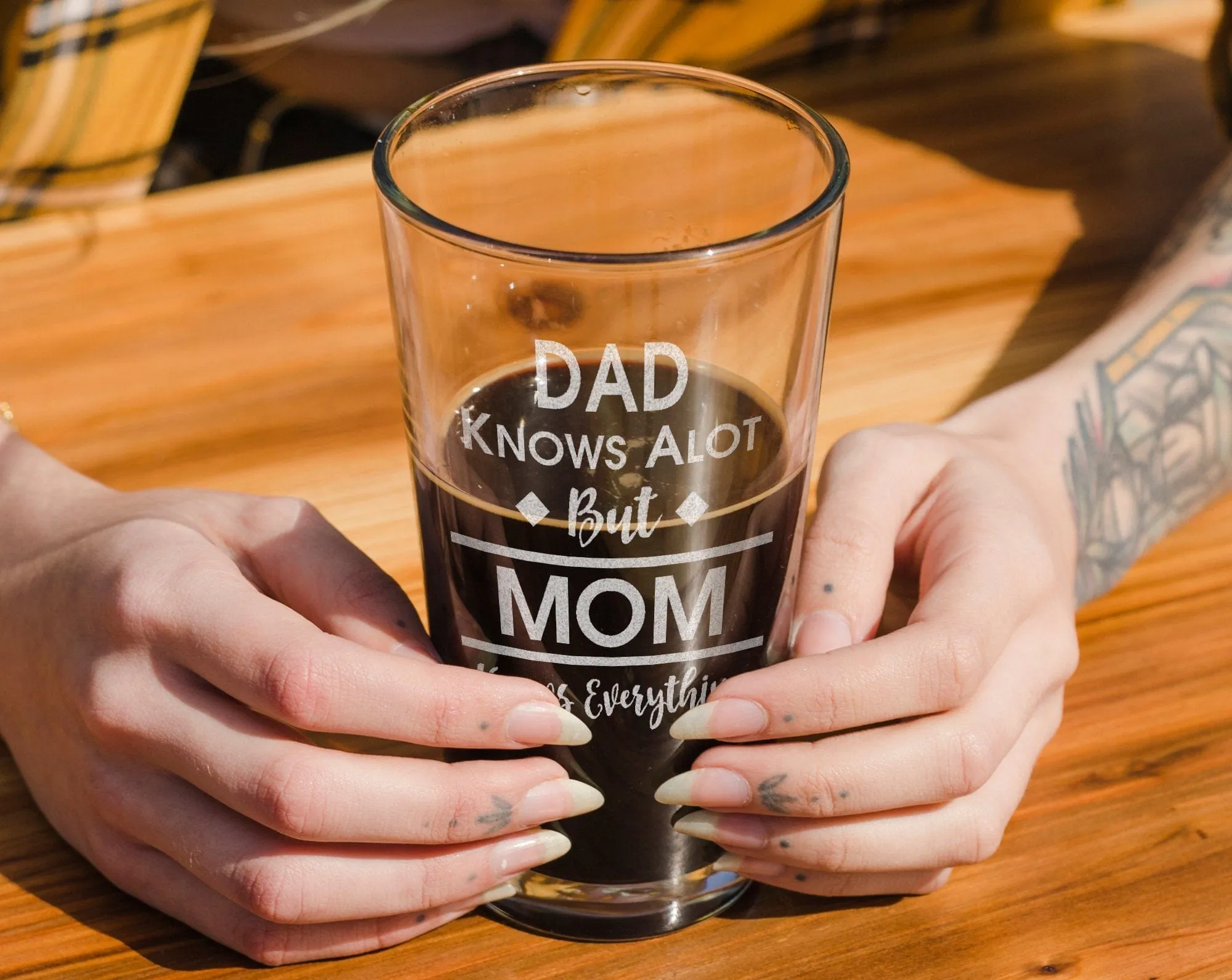 ONE Dad Knows Alot But Grandpa Knows Everything Funny Gag Gift for Him Her Mom Grandma Sister Family Comedy Pub Glass New Grandpa Daddy