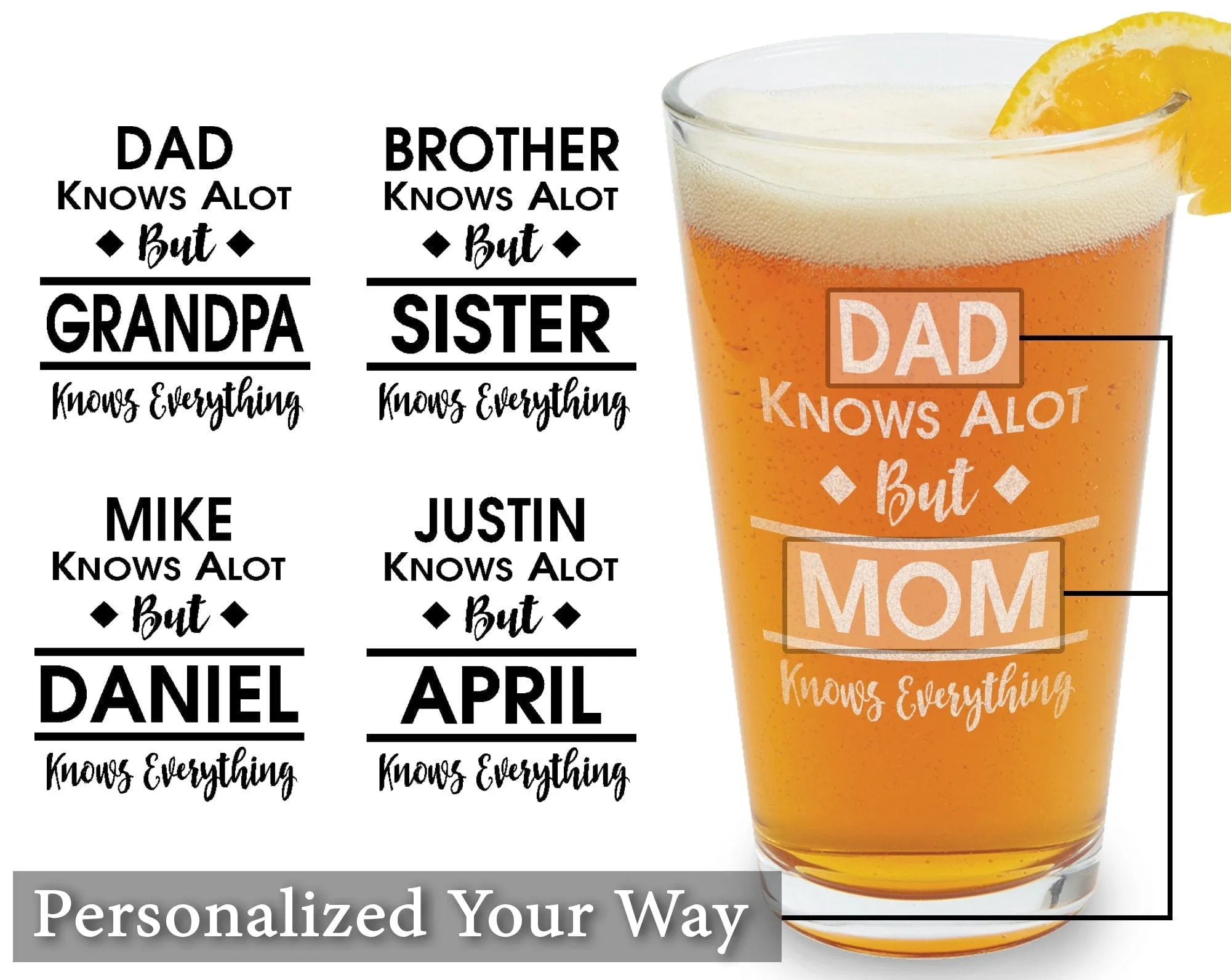 ONE Dad Knows Alot But Grandpa Knows Everything Funny Gag Gift for Him Her Mom Grandma Sister Family Comedy Pub Glass New Grandpa Daddy