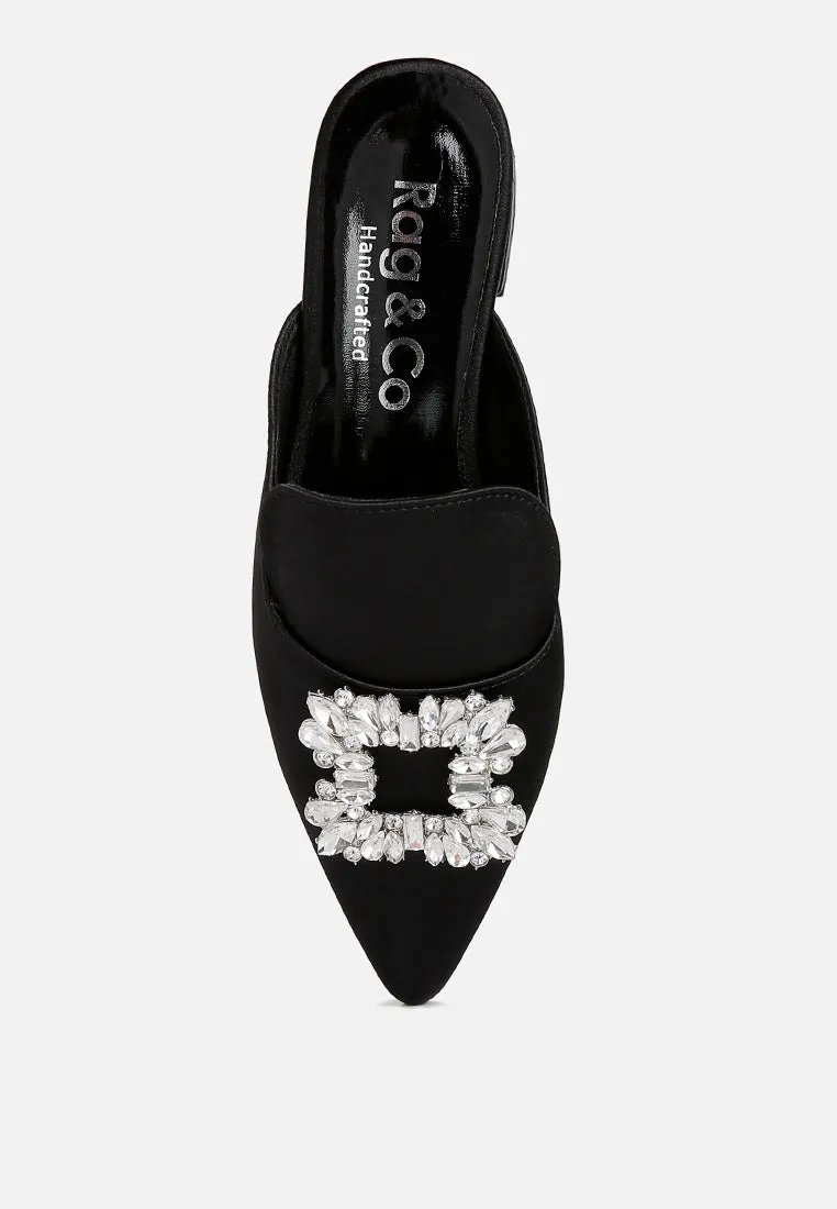 Perrine Diamante Brooch Slip On Mules