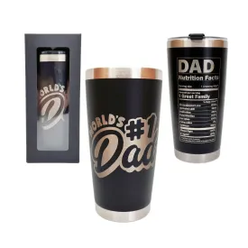 Personalized Engraved Tumblers, Best Dad Ever and Nutrition Fact Birthday Gift for Dad, 20oz Stainless Steel Custom Coffee Tumbler