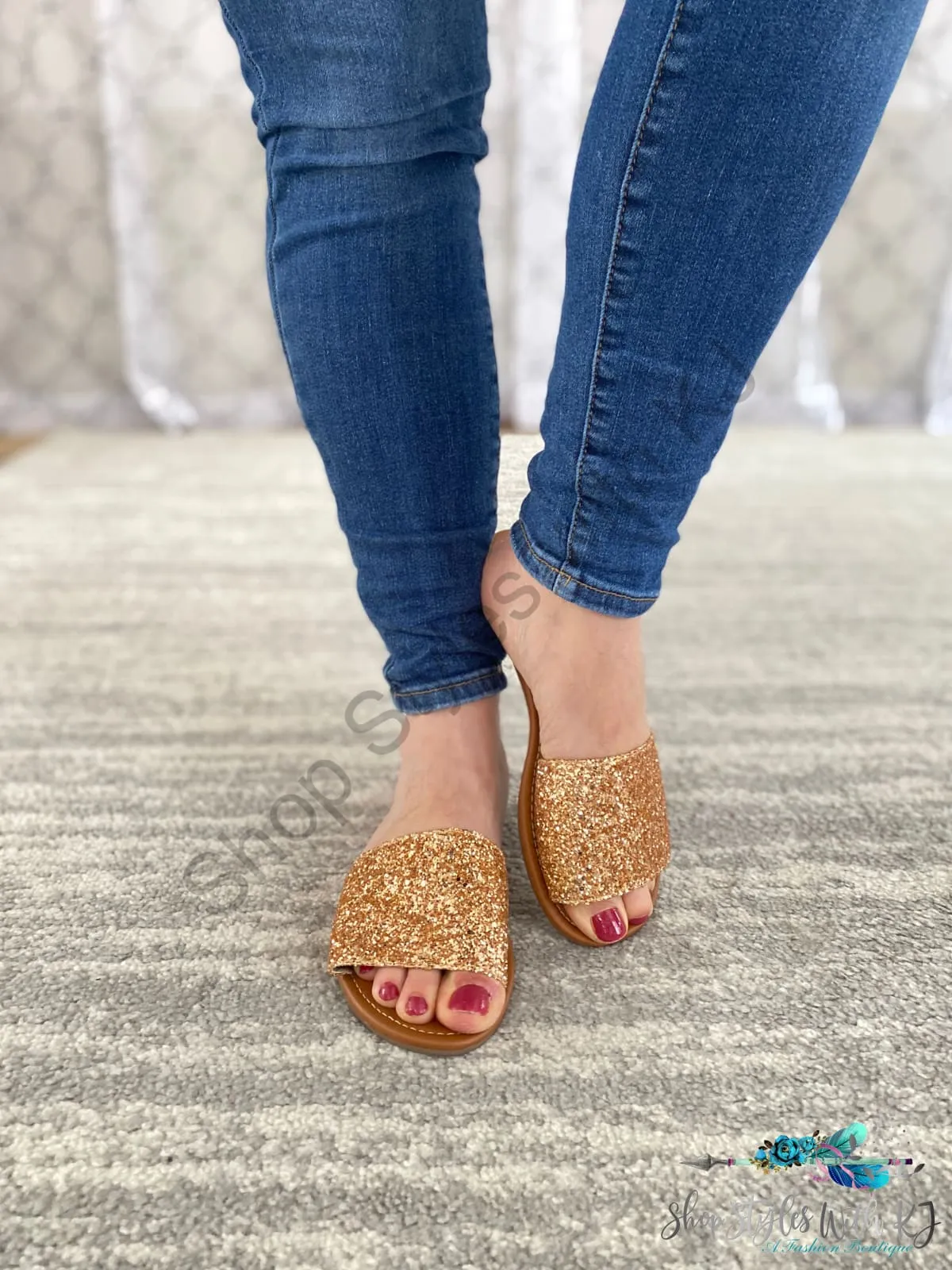 Ritzy Glitter Sandals in Rose Gold