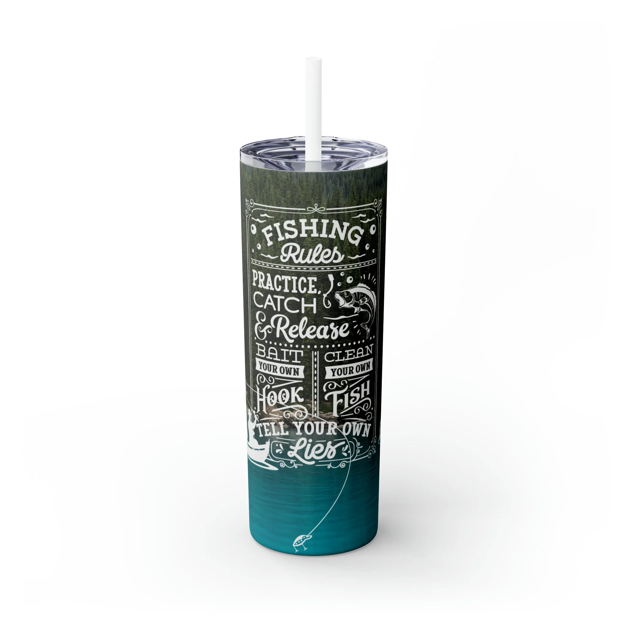 Skinny Tumbler with Straw, 20oz, Fishing Rules, awd-195