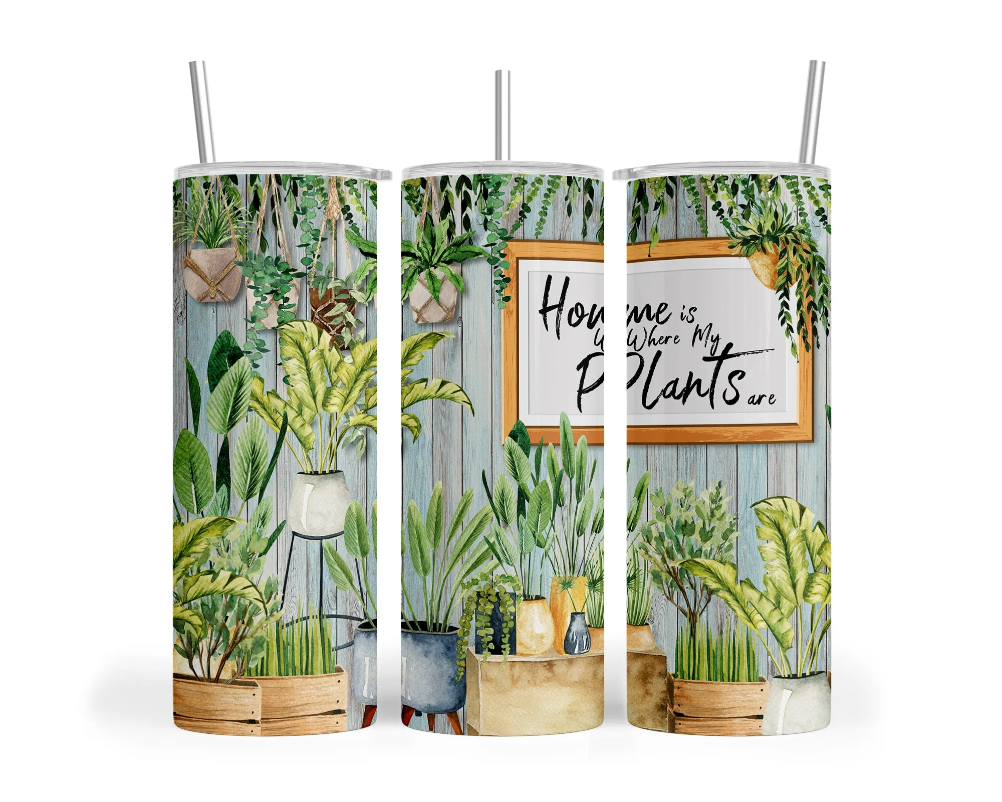 Skinny Tumbler with Straw, 20oz, Home is where the Plants are, awd-024