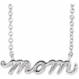 Sterling Silver Mom Script Necklace on 18" Chain