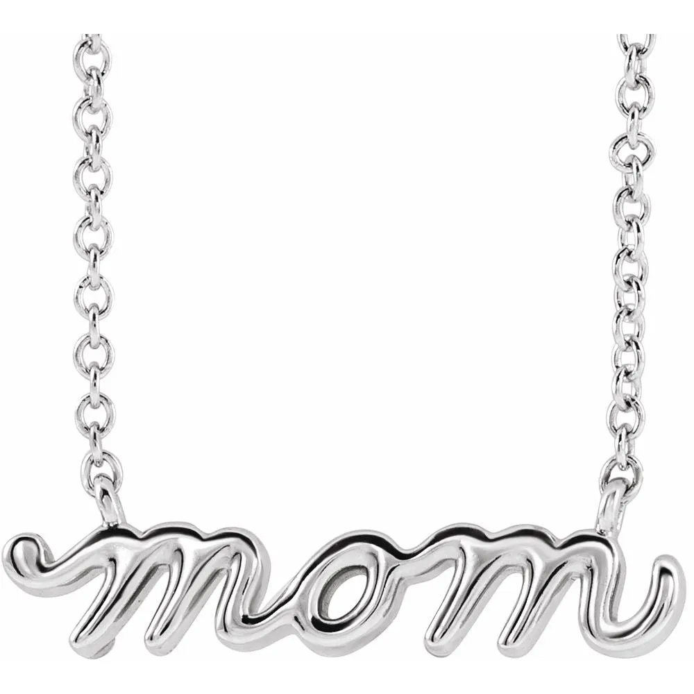 Sterling Silver Mom Script Necklace on 18" Chain