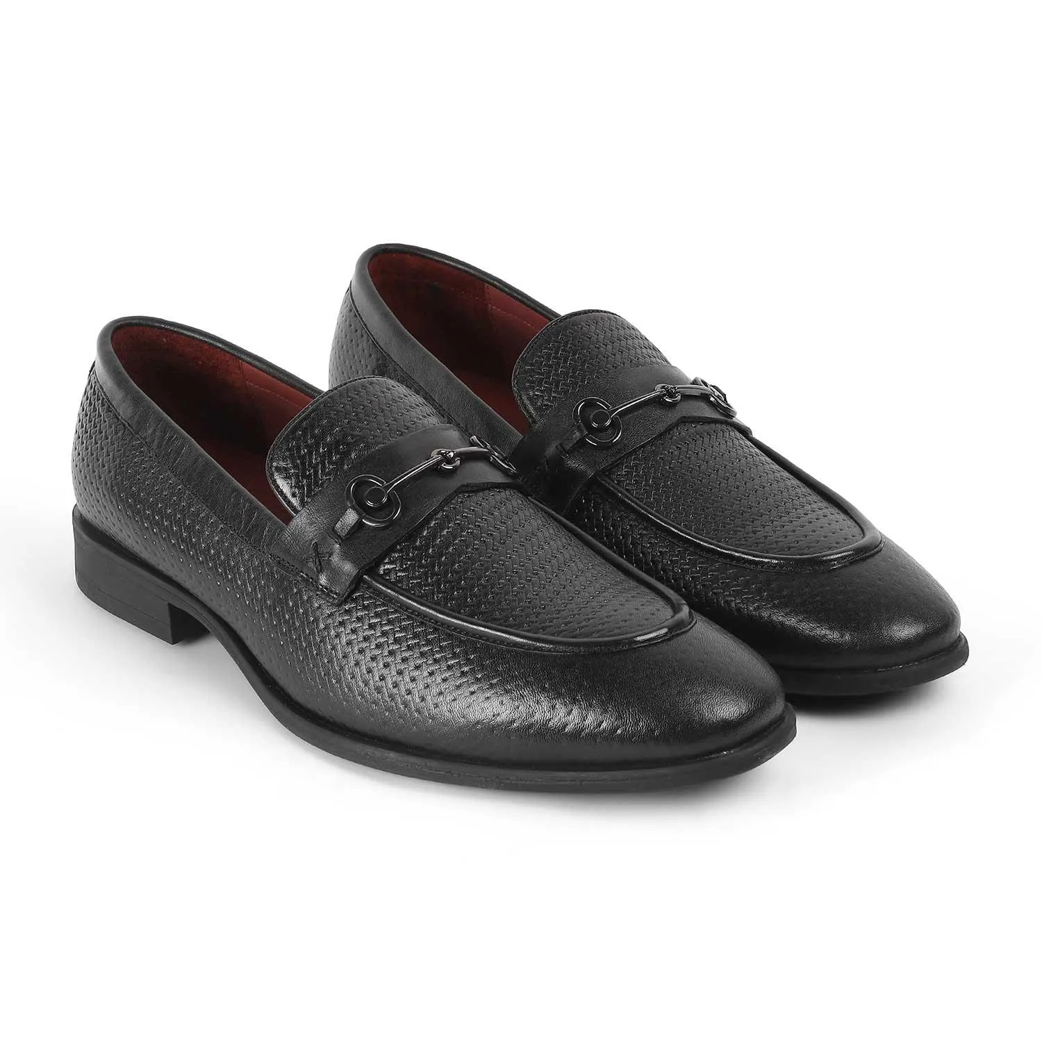 Tresmode Fetch Black Men's Textured Leather Loafers